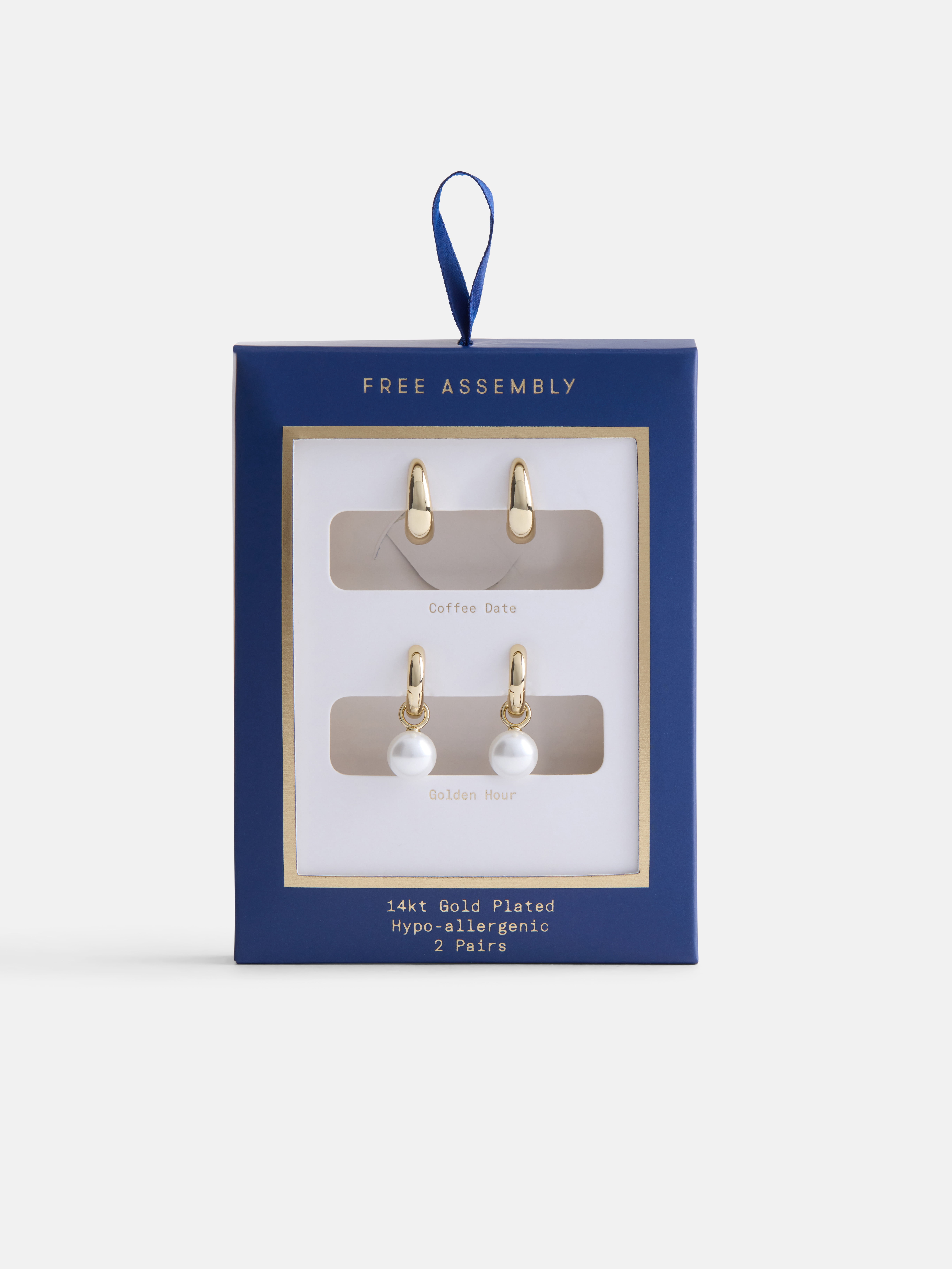 Free Assembly Women's Demi Fine 14K Gold Plated Simulated Pearl and Hoop Earring Set, 2-Pairs