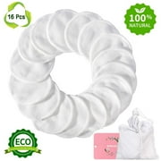 Reusable Makeup Remover Pads 16 Packs,Organic Bamboo Cotton Rounds,Reusable Cotton Pads for Face Wipes with Laundry Bag White-16 Packs