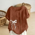 thumbnail image 5 of Xuyuer Women's Casual Linen Round Neck Printed Short Sleeve Button Blouse, Breathable Summer Top for Vacation Wear, Market Days and Relaxed Boho Style, 5 of 5