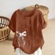 thumbnail image 5 of Xuyuer Women's Casual Linen Round Neck Printed Short Sleeve Button Blouse, Breathable Summer Top for Vacation Wear, Market Days and Relaxed Boho Style, 5 of 5