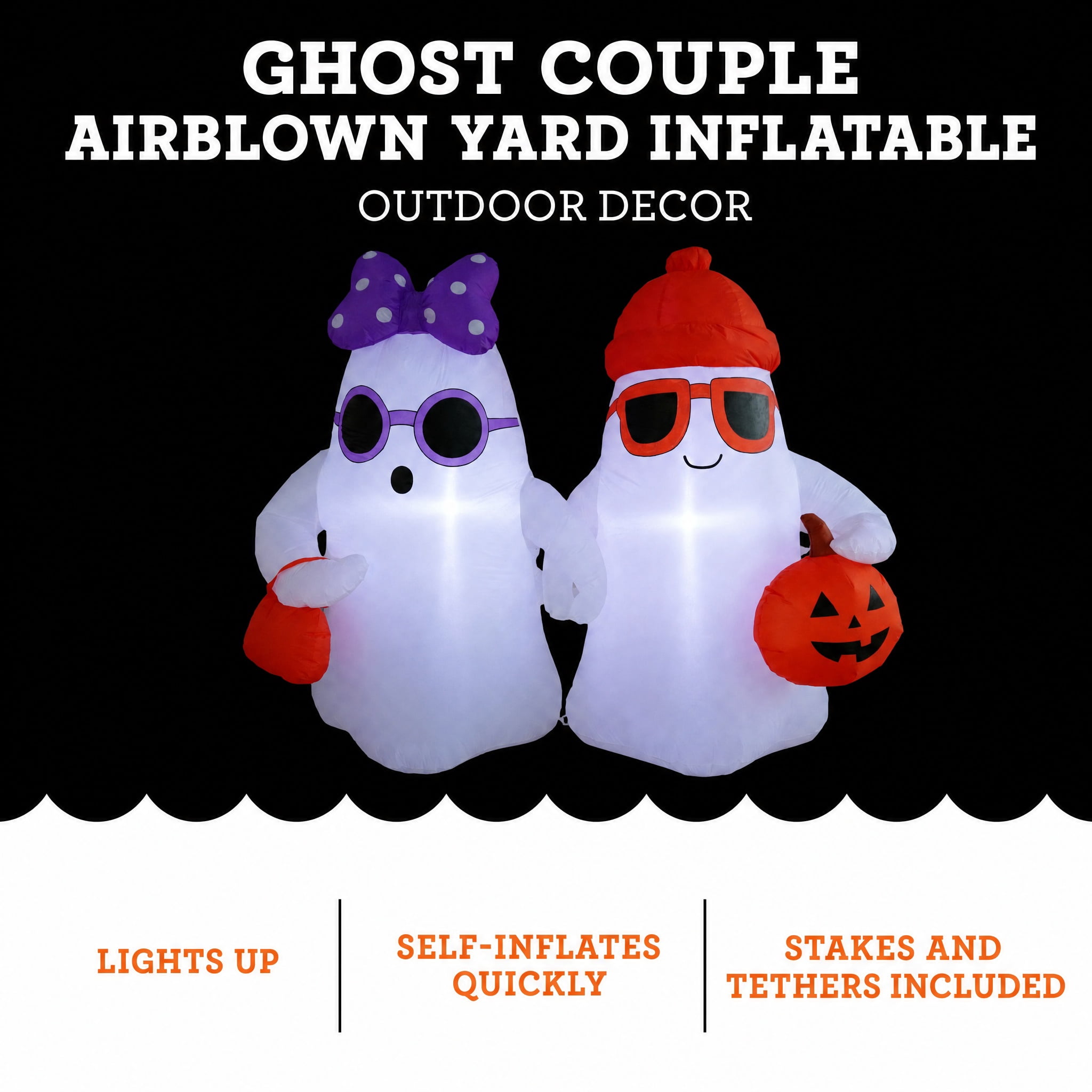 Ghost Couple Airblown Yard Inflatable, Multicolor, 4', Halloween by Way To Celebrate