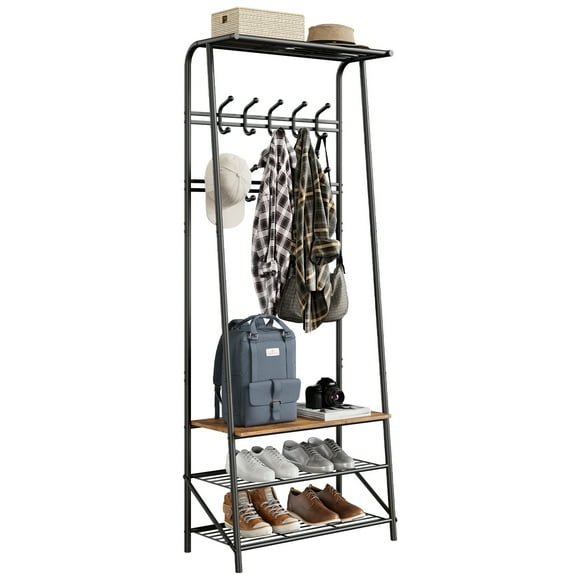 Bingirl Coat Rack, Hall Tree with Shoe Bench for Entryway,Rustic Brown