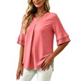 thumbnail image 3 of ClodeEU Women's Round Neck Pleated 3/4 Sleeve Tunic Blouse Top,Casual Loose Shirt Watermelon Red,Women's Plus M, 3 of 6
