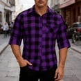 thumbnail image 2 of JTSRKL Mens Plaid 3/4 Sleeve Shirts Turn Down Button Front Lightweight Classic Daily Tees Stretchy Soft Summer Casual Business Daily Tops, 2 of 7
