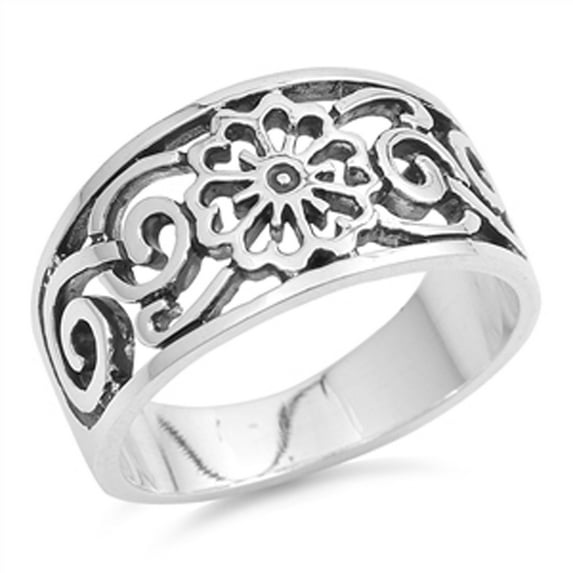 Oxidized Filigree Flower Swirl Knot Ring 925 Sterling Silver Band Jewelry Female Male Unisex Size 6