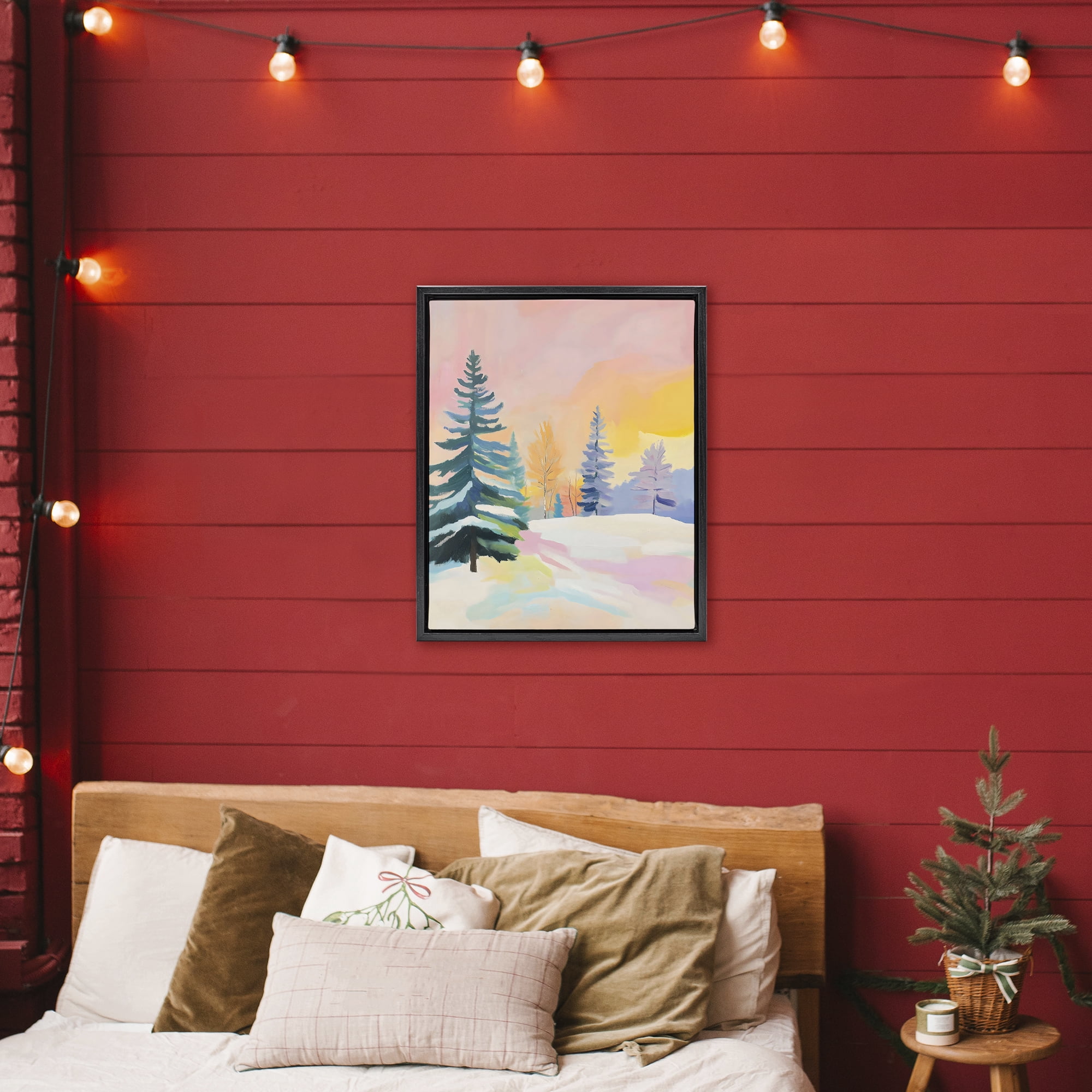 Stupell Industries Winter Forest Snowscape in Pastels Black Framed Floater Canvas Wall Art, design by The Prints Vibe