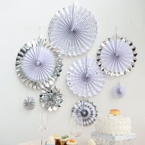 Efavormart Set of 8 White/Silver Paper Fan Decorations Paper Pinwheels Kit - 4" | 8" | 12" | 16"