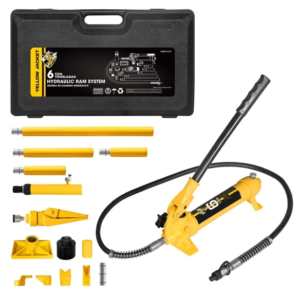Chaqueta Porta Power Kit con ariete hidráulico de 6 toneladas, color amarillo