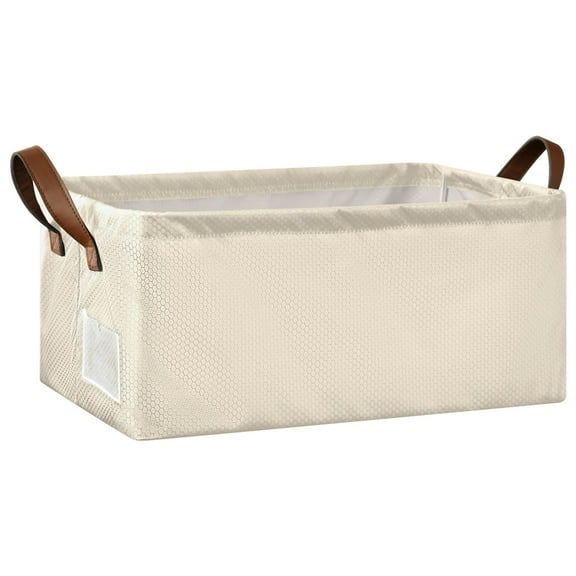 Collapsible Storage Bins Fabric Shelf Baskets with Handles Closet Organizer Cream 16.9x11.4x7.7