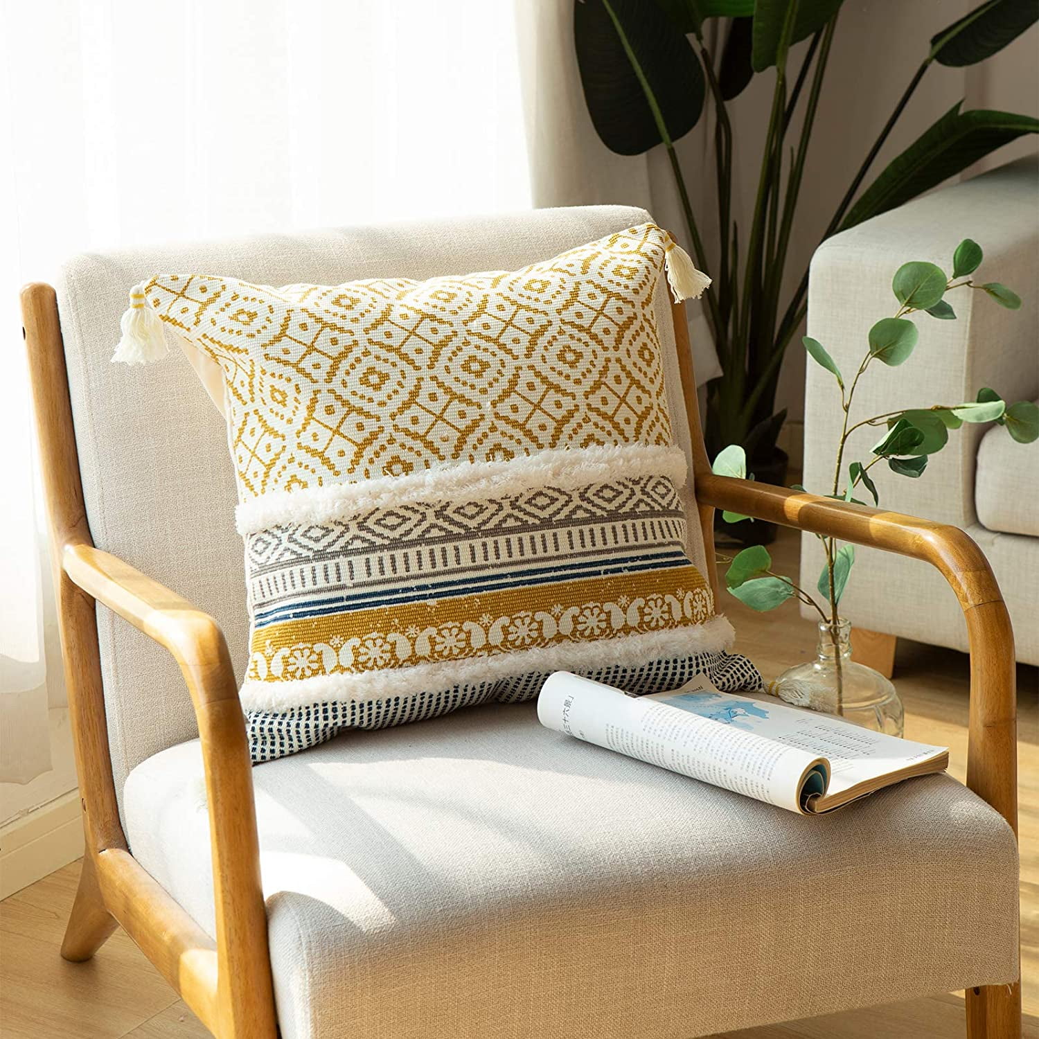 Tufted Decorative Throw Pillow Covers for Couch Sofa Bed Modern Moroccan Style Pillow Cases with Tassels Accent Decor Pillow for Bedroom Living Room 18x18 Inches Yellow Walmart