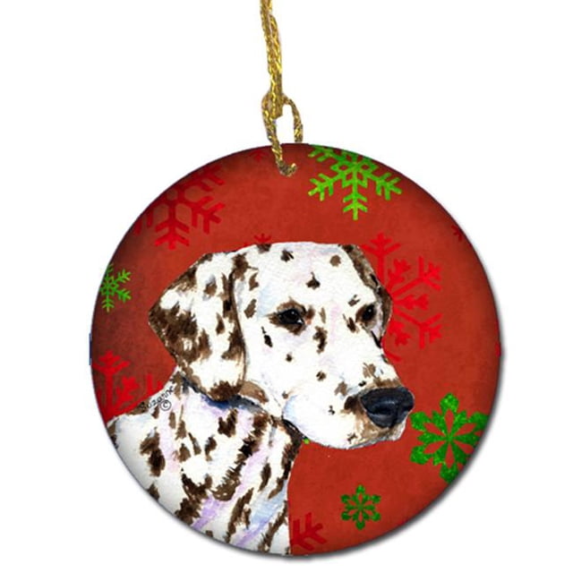 Dalmatian Flocons de Neige Rouges Ornement en Céramique de Noël
