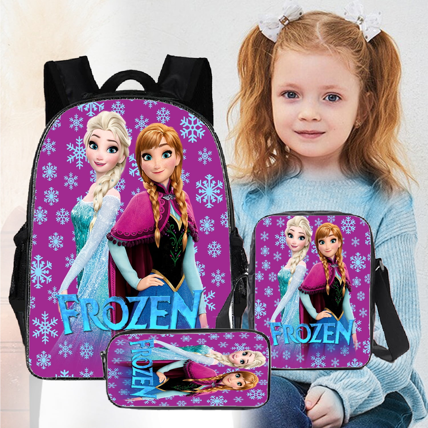 Set of 3 Frozen Princess Elsa Backpacks For High School,Kids Backpack