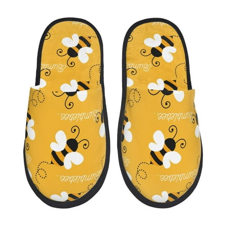Balery Cute Bee Butterfly Yelllow Slient Indoor Furry Fleece Comfort House Shoes Soft Non-Slip Home Shoes Cotton slippers House Slippers-- Large