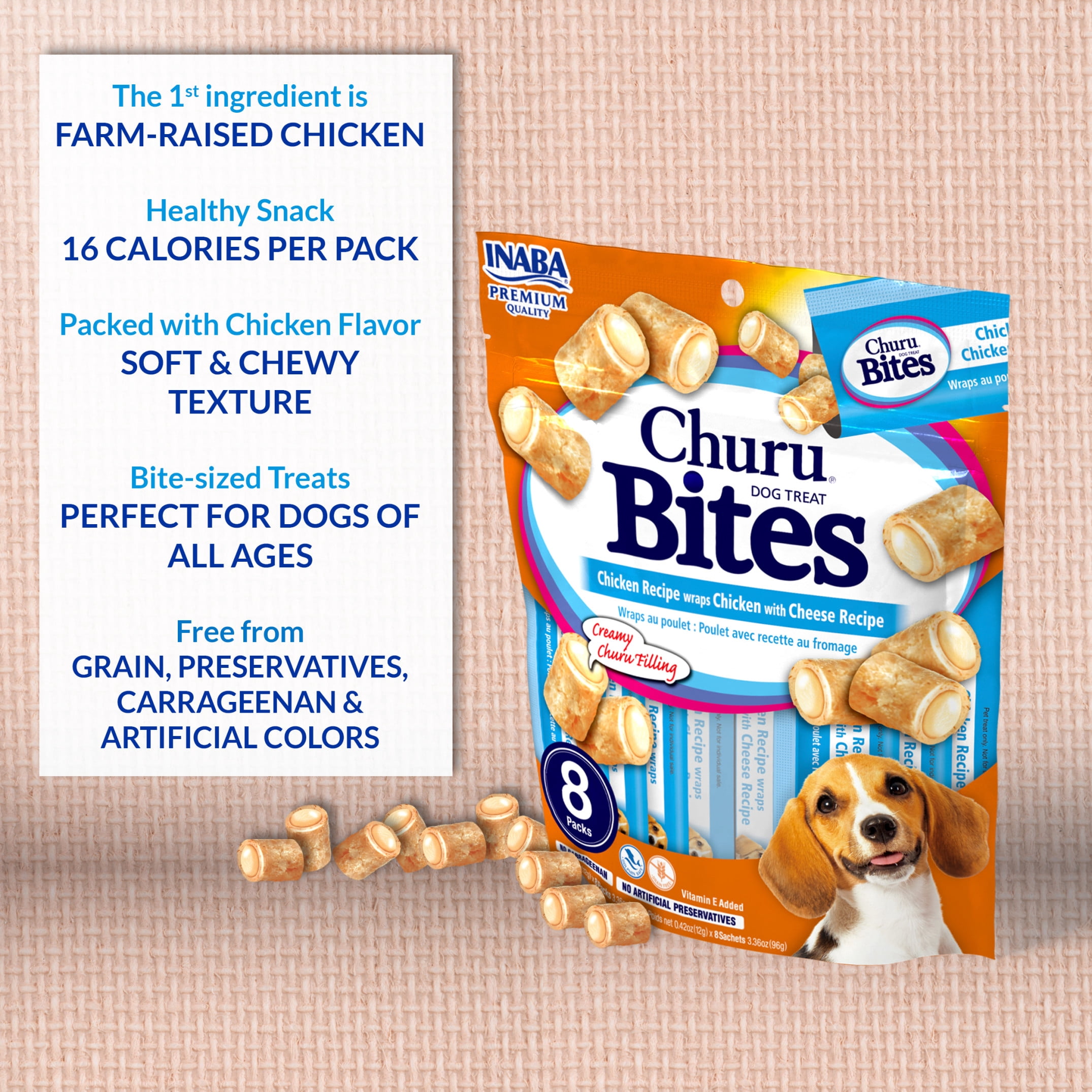 Churu Bites for Dogs Chicken Recipe wraps Chicken with Cheese Recipe (Soft Baked Chicken Filled with Churu Puree) 24 tubes (8 packs of 3 tubes)