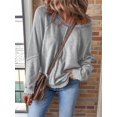 thumbnail image 4 of Womens Sweatshirt Oversized Casual Crewneck Long Sleeve Pullover Off the Shoulder Waffle Knit Tops Light Gray L, 4 of 5