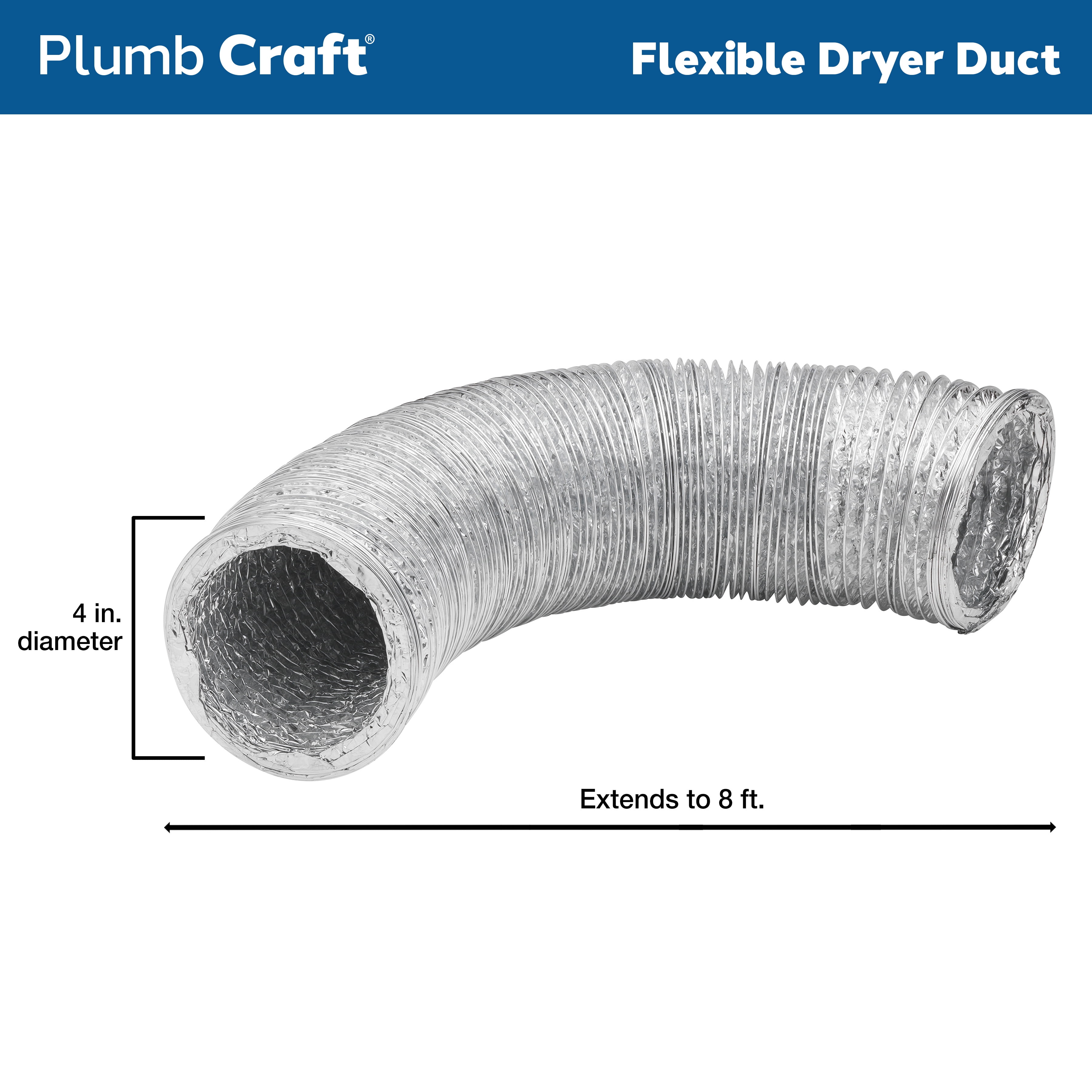 Plumb Craft Silver Aluminum 8 Ft, Flexible Dryer Duct