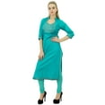 thumbnail image 4 of Phagun Aqua Green Solid Straight Kurti Indian Casual Cotton Women's Clothing-18, 4 of 7