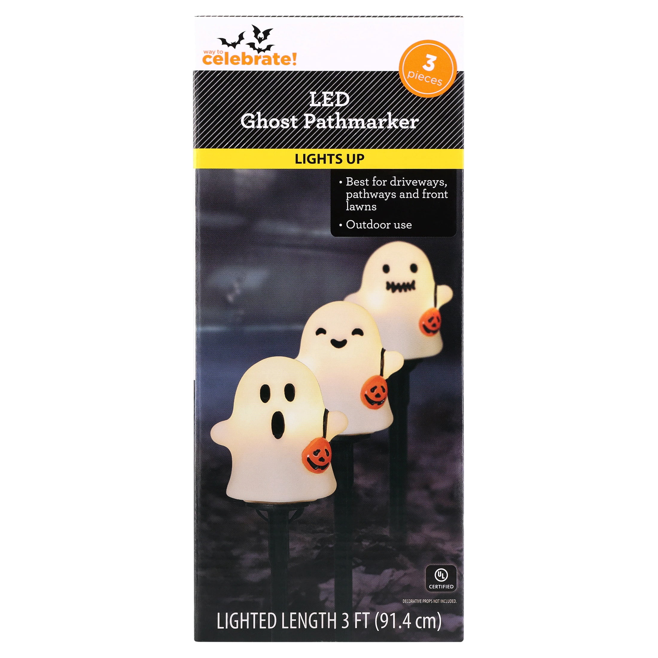 Outdoor LED Ghost Pathmarkers, White, 3', 3 Count, Halloween by Way To Celebrate