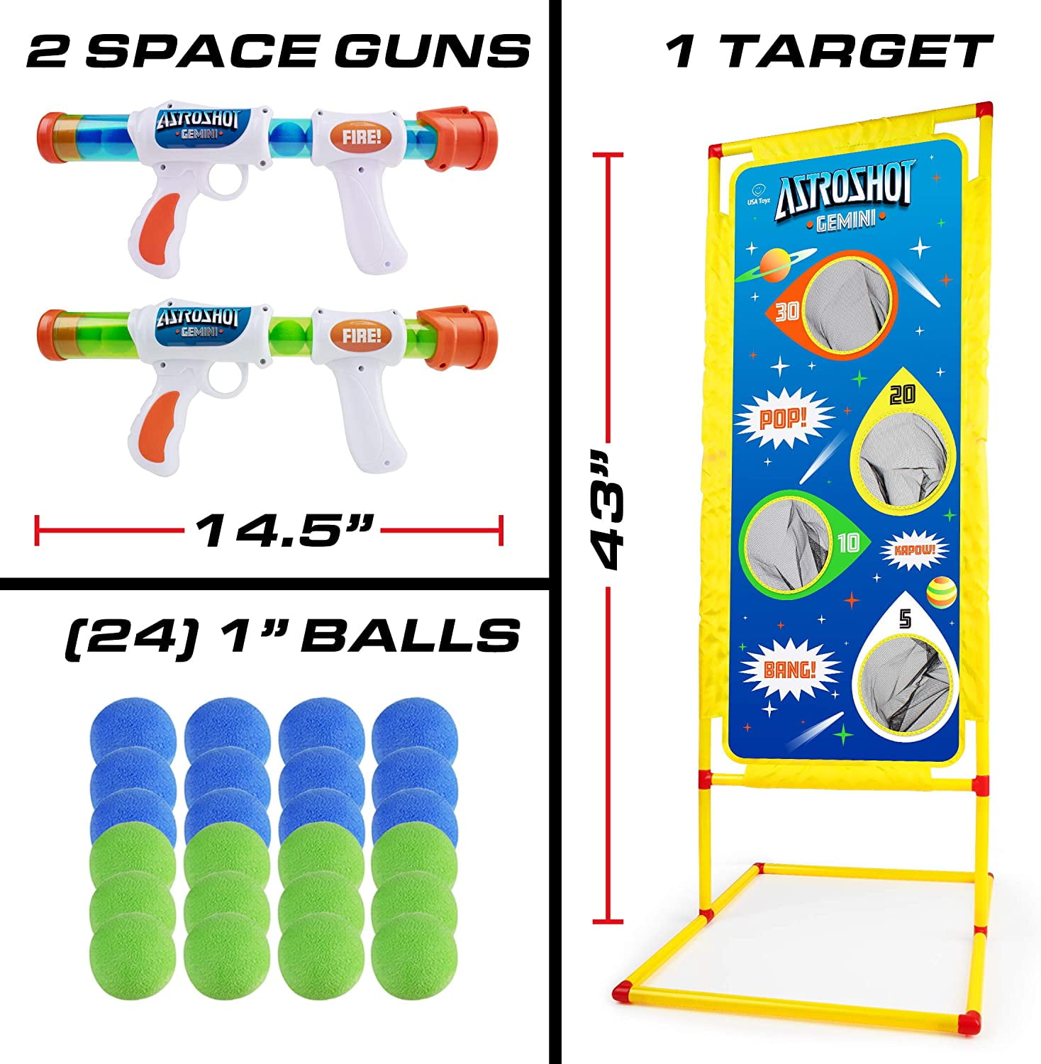 USA Toyz Astroshot Gemini Ball Popper Air Blasters Toy 2 pack, Indoor & Outdoor Game for Kid Ages 6+