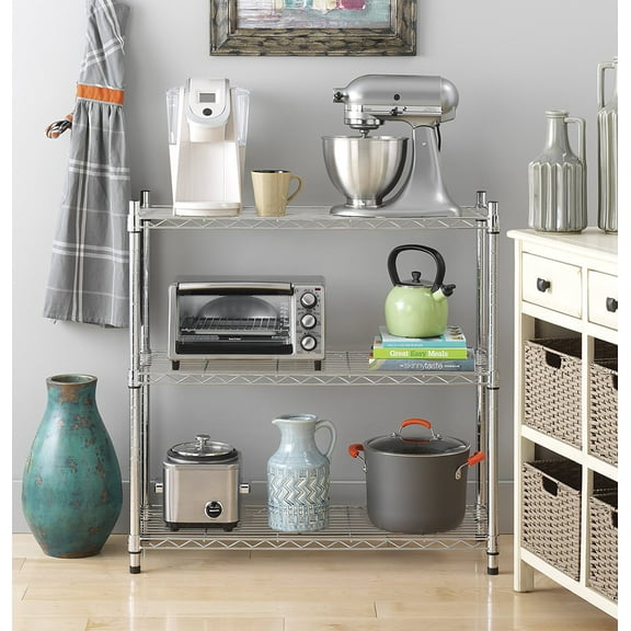 Whitmor Adjustable 36"W x 14"D x 36"H 3-Shelf Freestanding Storage Shelves, Chrome Silver