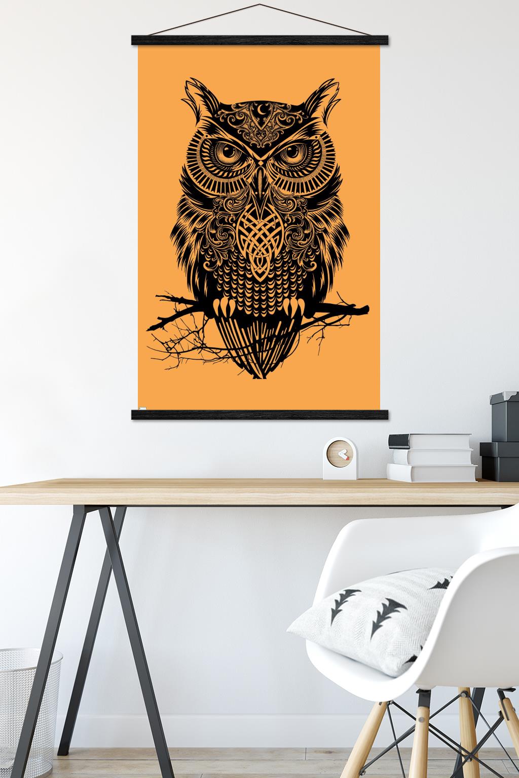 Rachel Caldwell - Warrior Owl On Orange Wall Poster with Magnetic Frame, 22.375" x 34"