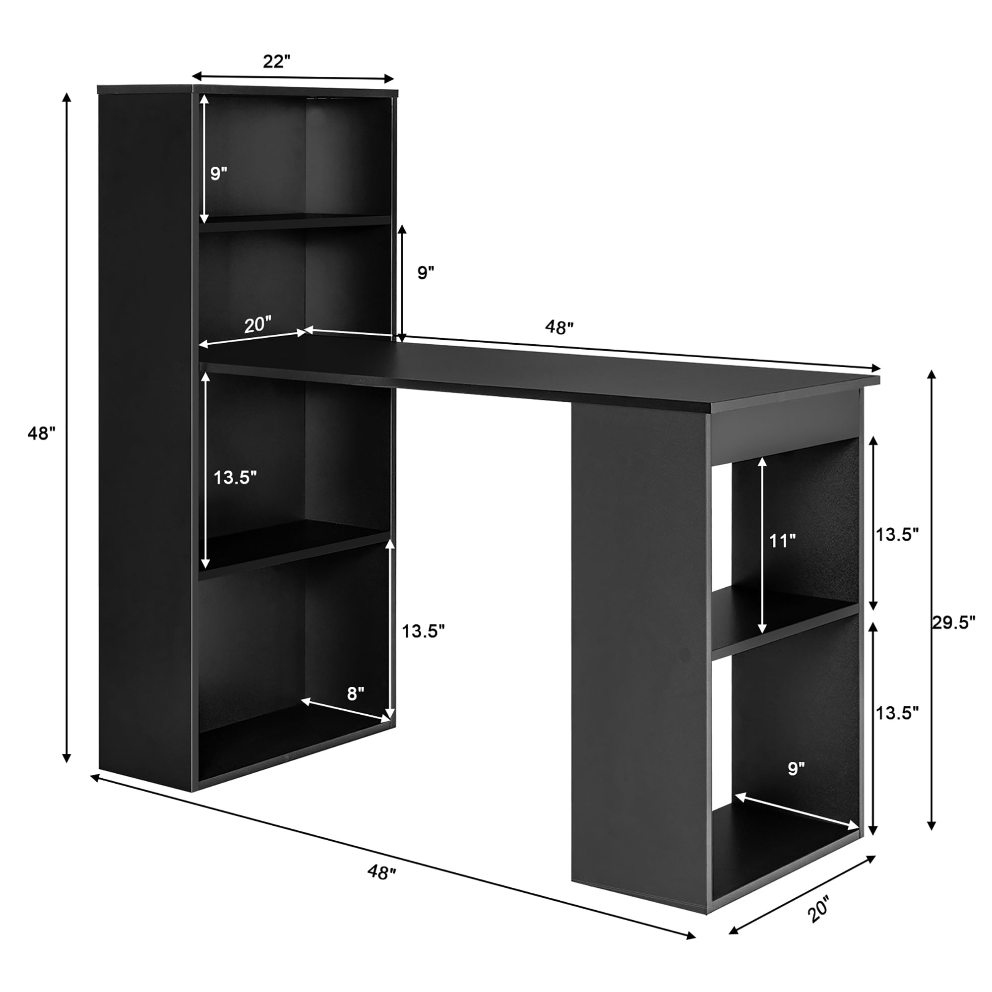 Costway Computer Desk Writing  Workstation Office w/6-Tier Storage Shelves Black