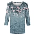 thumbnail image 4 of Craaazy T-Shirts Graphiques pour Femmes Grande Taille Coupe Ample Couleur Unie Col Rond Style Décontracté Manches 3/4 T-shirt à Imprimé Floral pour Usage Quotidien, Vacances, Sorties, 4 of 5
