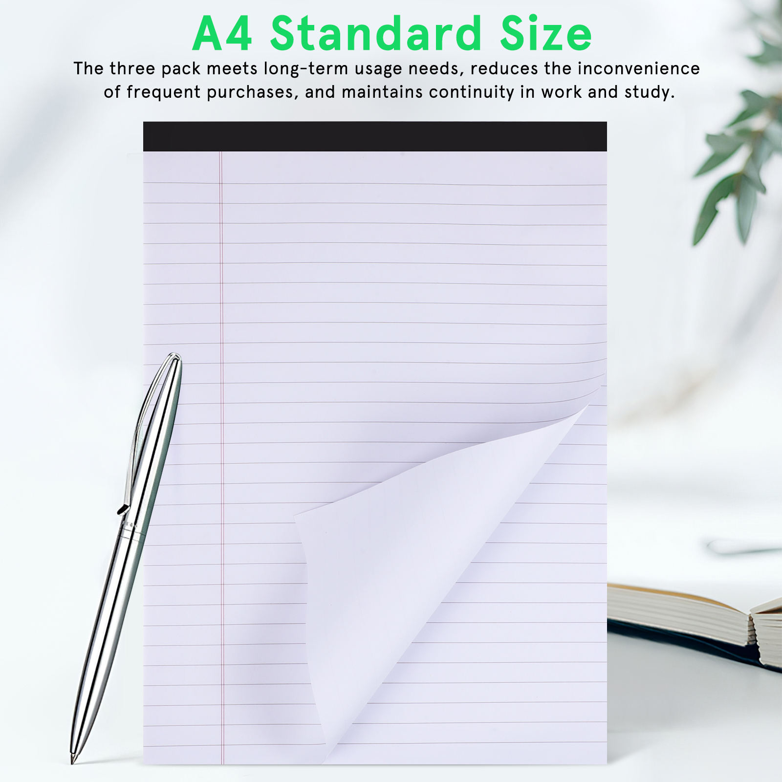 Tineasur 3Pcs White A4 College Ruled Legal Pads Lined Writing Notebooks for Home Use