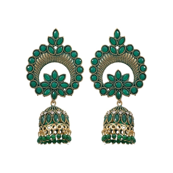 Crunchy Fashion Bollywood Jewellery Traditional Ethnic Bridal Bride Wedding Bridesmaid Gold-plated Green Kundan Pearl Ethnic Jhumka Earings