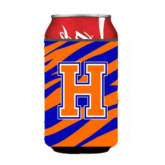 Letter H Initial Monogram - Tiger Stripe - Blue Orange Can Or Bottle  Hugger