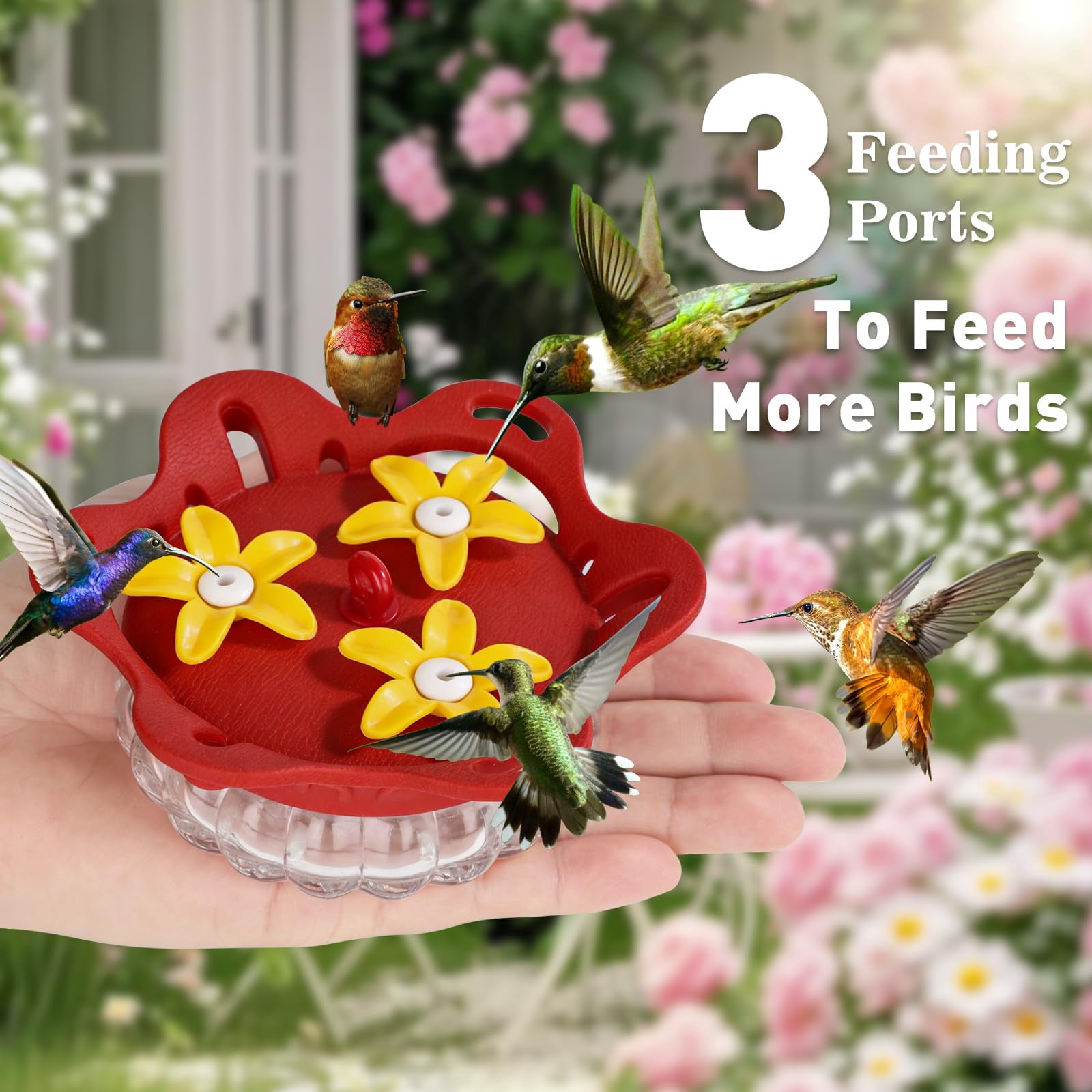 2-Pack Glass Hummingbird Feeders, Transparent, Outdoor Hanging With 3 Bee Guard Ports