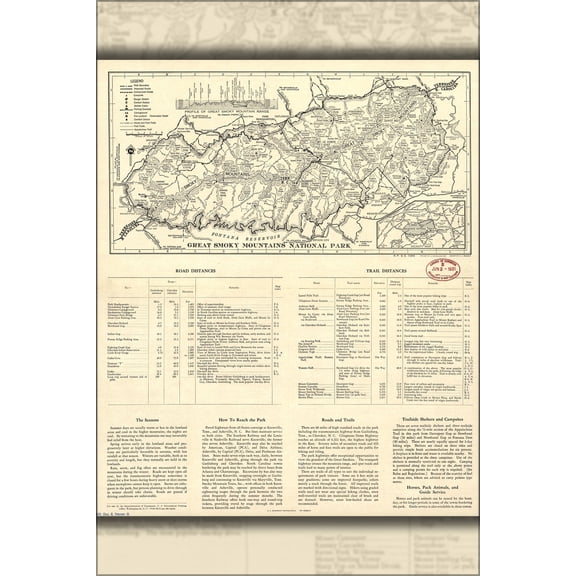 24"x36" Gallery Poster, map of Great Smoky Mountains National Park 1951