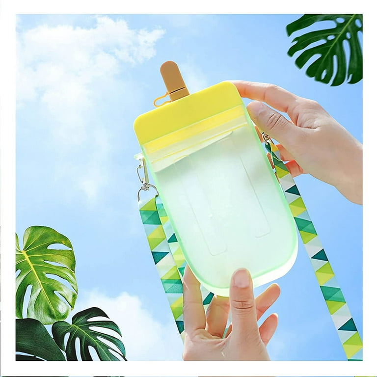 Popsicle Water Bottle with Strap, Creative Ice Cream Water Bottle, Transparent Water Jug Juice Drinking Cup Suitable for Camping Sports Shopping Kids