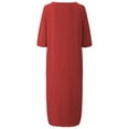 thumbnail image 2 of Fangasis Ladies Midi Dress Crew Neck Dresses Plain Women Relaxed Sundress Loose Fit Spring Shirt Red 5XL, 2 of 4