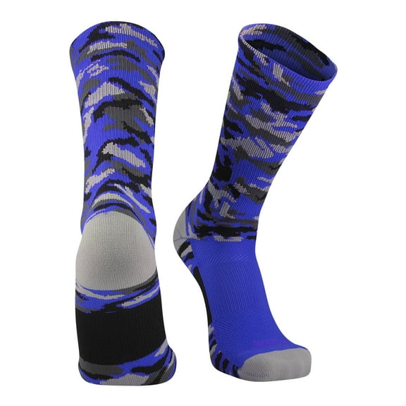 TCK Woodland Camo Elite Basketball Football Lacrosse proDRI Crew Socks (Royal, Small)