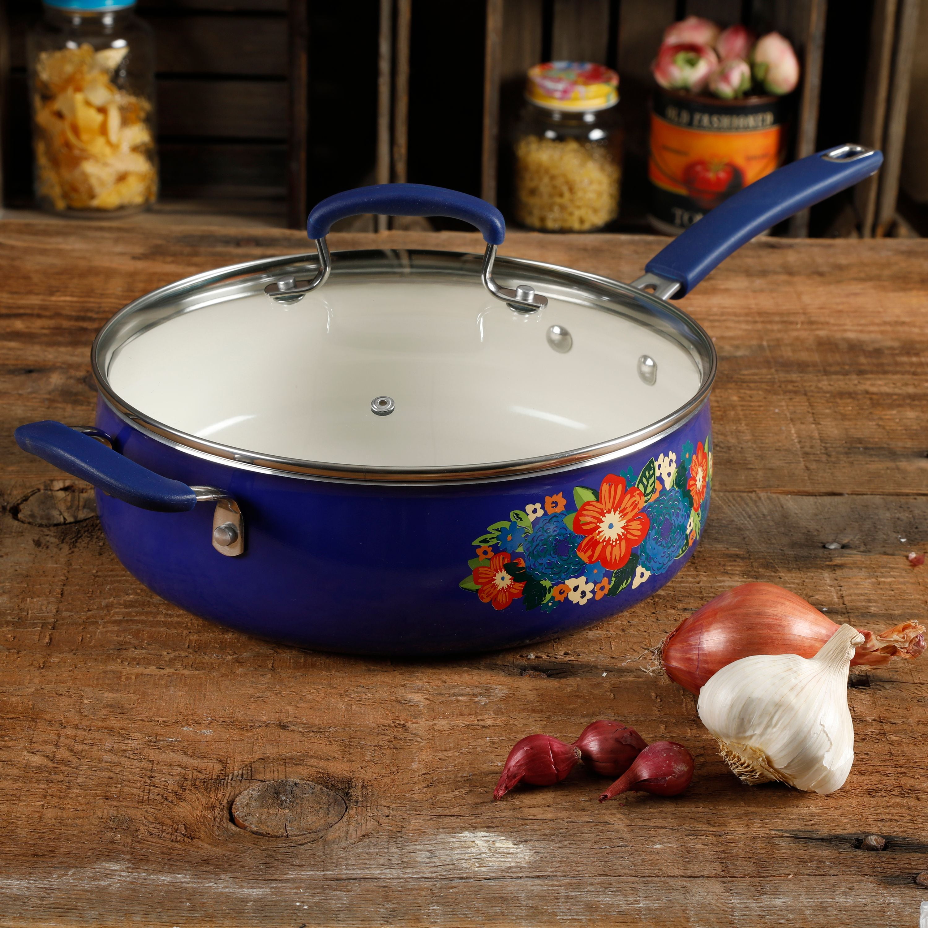 The Pioneer Woman Dazzling Dahlias 5-Quart Jumbo Cooker, Cobalt - Walmart.com