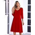 thumbnail image 3 of Zeagoo 3/4 Sleeve Women's Dress Pleated Midi Dresses Floral T Shirt Dress with Pockets Casual Flowy A-Line Dresses, 3 of 6