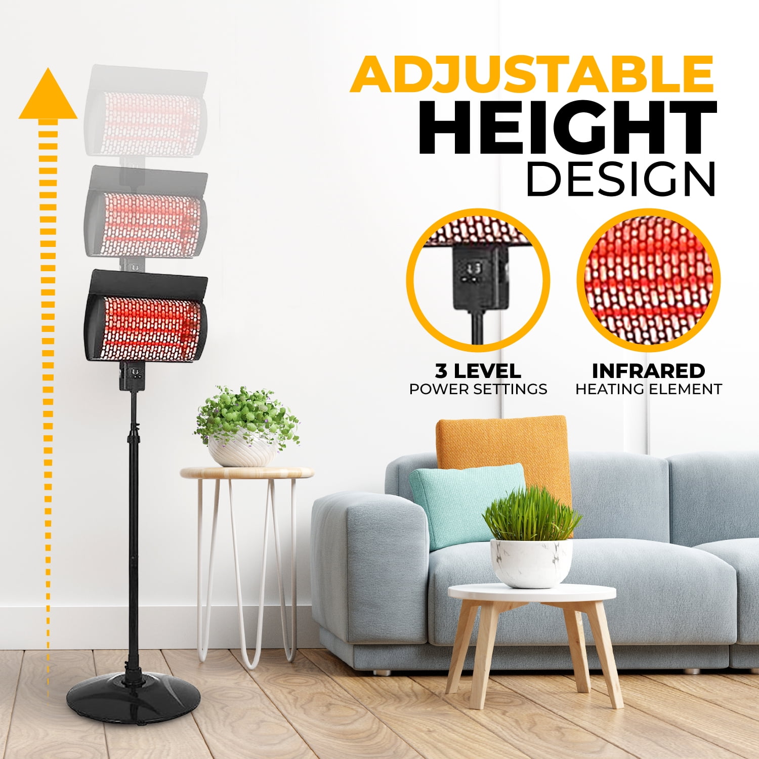 Warm-Living Electric 1500W Outdoor Adjustable Height Patio Heater with  Remote and Digital Timer - Walmart.com