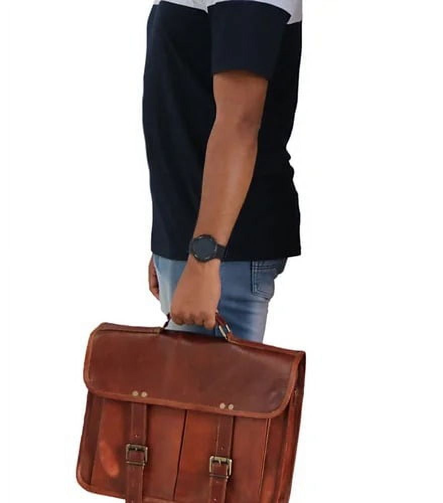 Jaald 16" Leather Messenger Bag Laptop Crossbody Shoulder Side Bag Satchel Gift for Men Women Office Work Briefcase