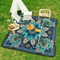 thumbnail image 6 of Intricate Teal Floral Tapestry Design Waterproof Picnic Blanket with Foldable Zipper, Suitable for Outdoor Use, Suitable for Travel, Camping, Beaches, Parks, Grasslands, Picnic Blanket Accessories, 6 of 7