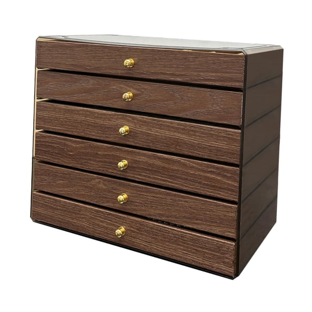 Joyero de madera con forro suave, apilable, de escritorio, multicapa, multiusos, transparente 6 capas