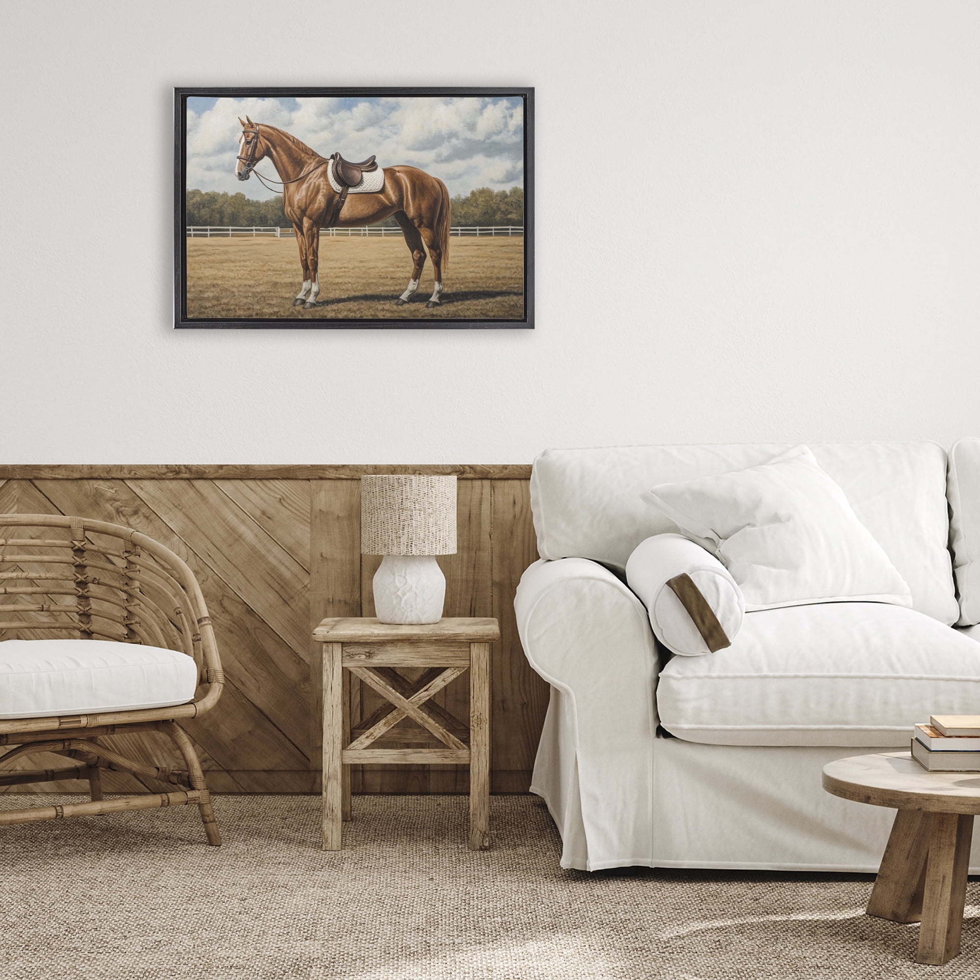 Stupell Industries Saddled Up Chestnut Horse Black Framed Floater Canvas Wall Art, design by Petal Prints Design