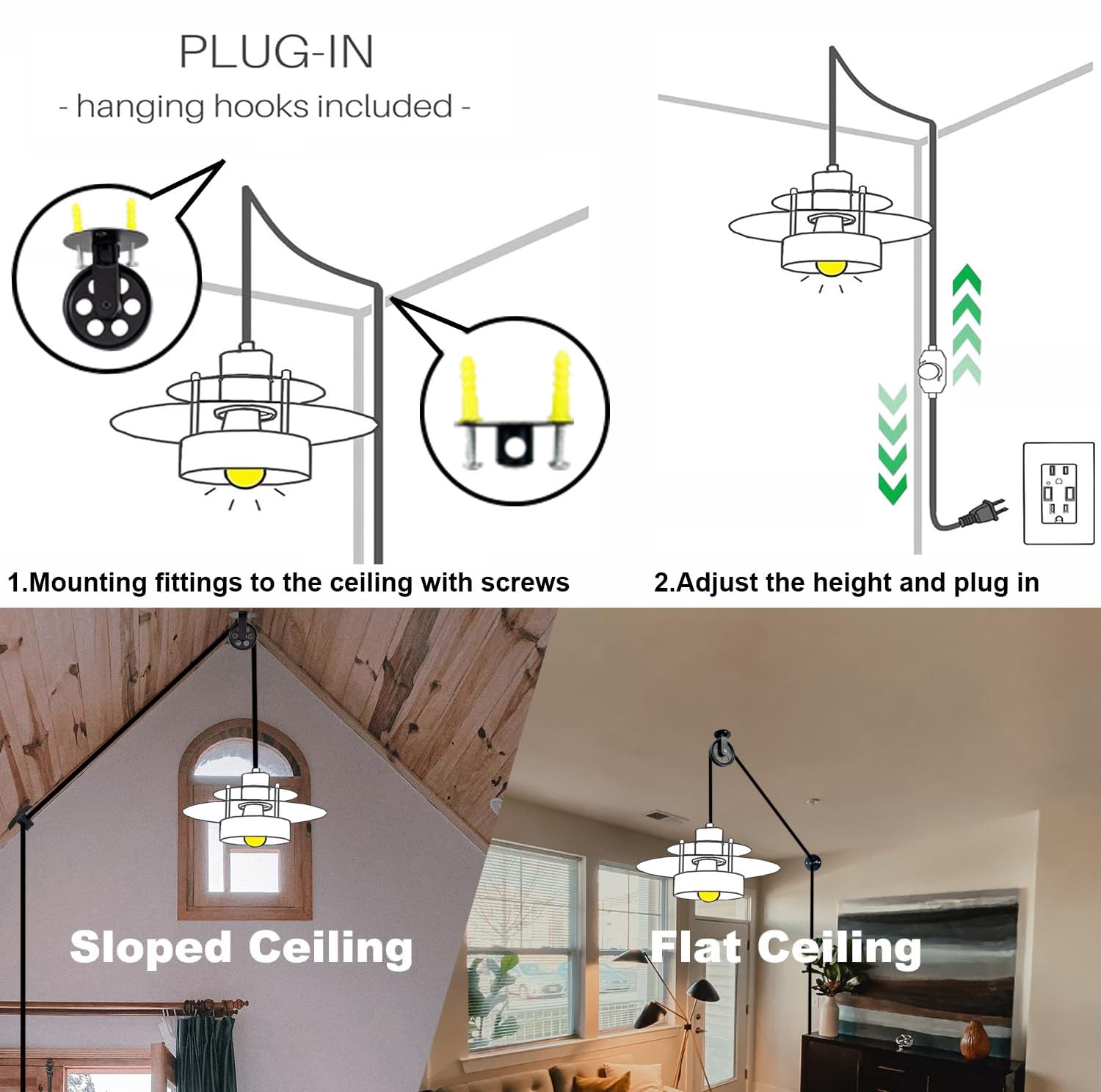 Kiven Plug in Pendant Light, Farmhouse Hanging Light Fixture with Blue Glass Globe and Pulley, E26 Socket Dimmable Pendant Light for Bedroom Hallway Kitchen,Adjustable Height