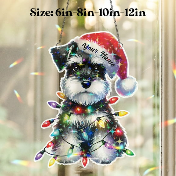 Lotusprinthandmade Personalized Name Schnauzer Dog with Christmas Light Custom Shape Star Hologram Ornament 3.5in, schnauzer christmas decor ornament