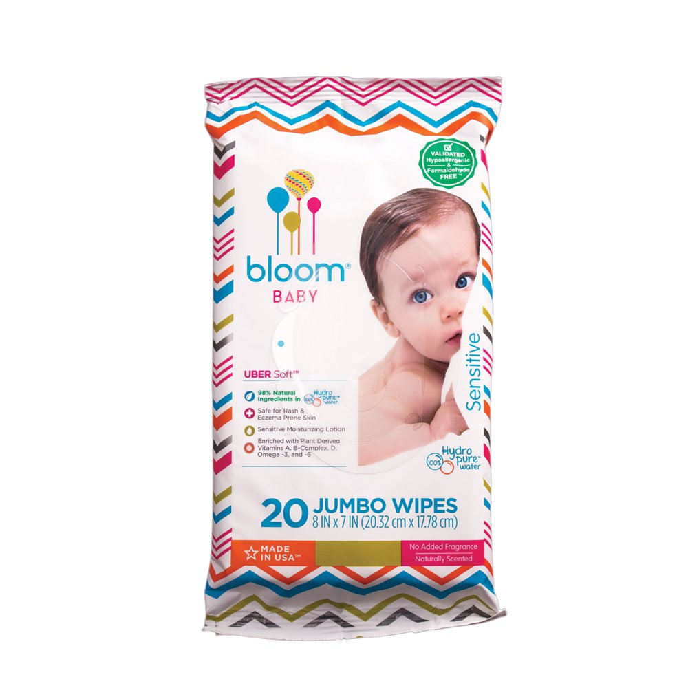 bloom Baby Wipes Sensitive Skin Unscented Travel Pack (20