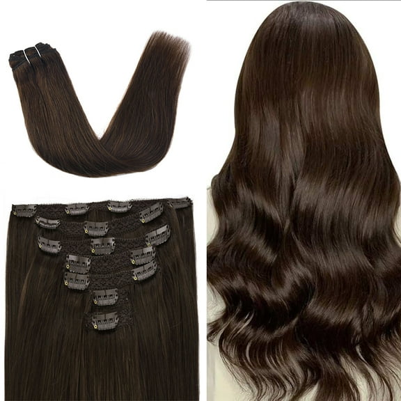 Vlasy Straight Clip In  Hair Extensions 14inches Real Human Hair 7Pcs Clip In Middle Brown Human Hair Extensions