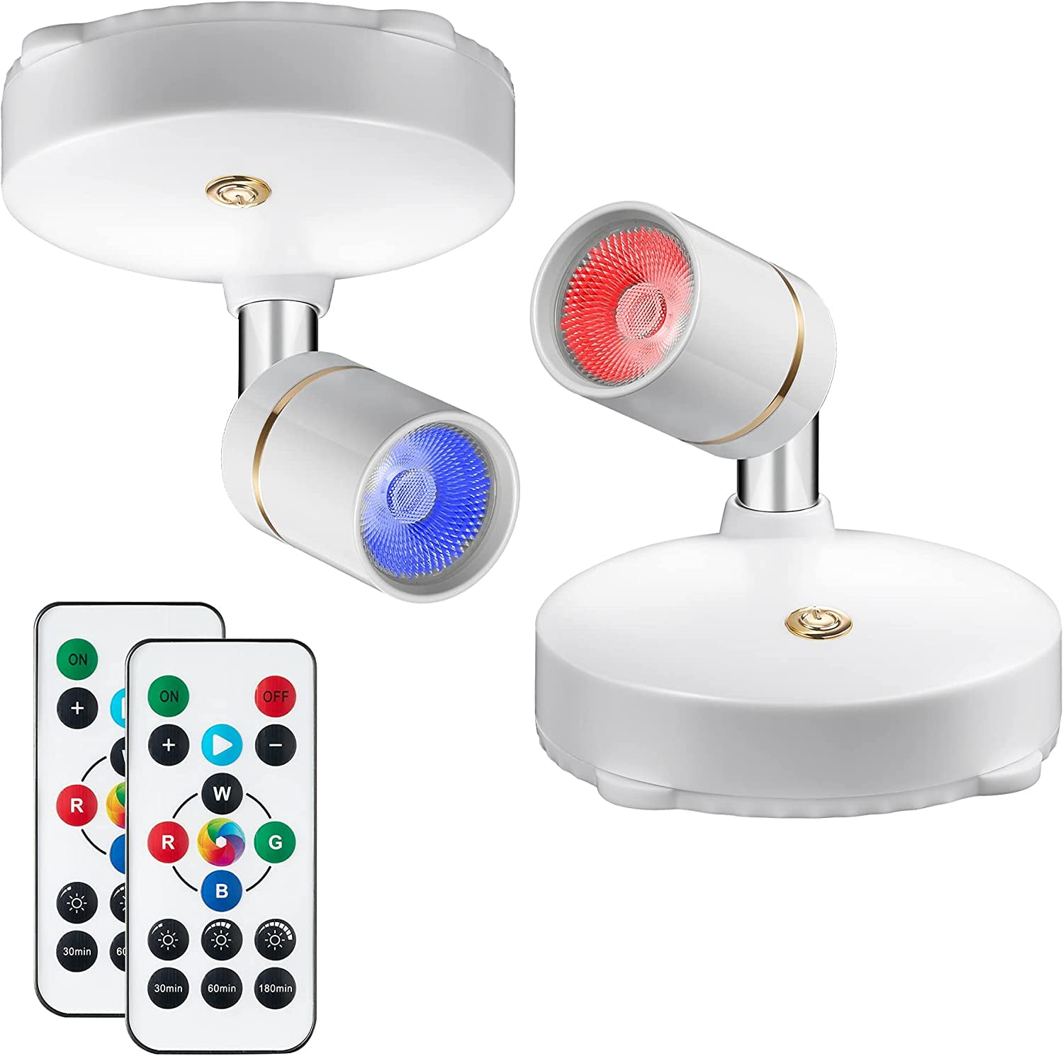 Reusachtig caravan Continentaal Wireless Spot Lights Battery Operated Picture Lights Mini Accent Lights  with Remote, Dimmable Wall Light Stick on Anywhere for Arts Dartboard 16  Colors(2 Pack) - Walmart.com