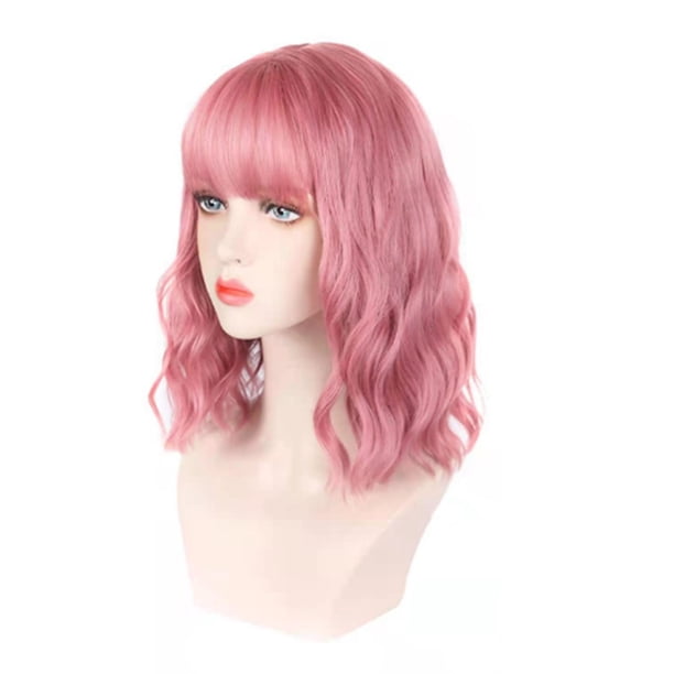 Peluca Con Flequillo, Peluca Ondulada De Pelucas Bob Cortas Pelucas De Cabello Sintético Hasta La Longitud De Los Hombros Cortas Pelucas Resistentes Al Calor Para Ropa De Cosplay