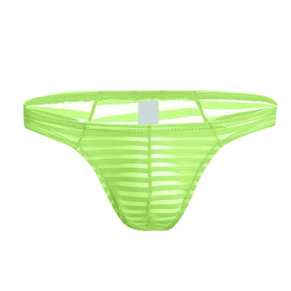 KHONTS,Men's Sexy Thong Underwear Low Rise Lace Bikini T-Back Panties Yellow XL