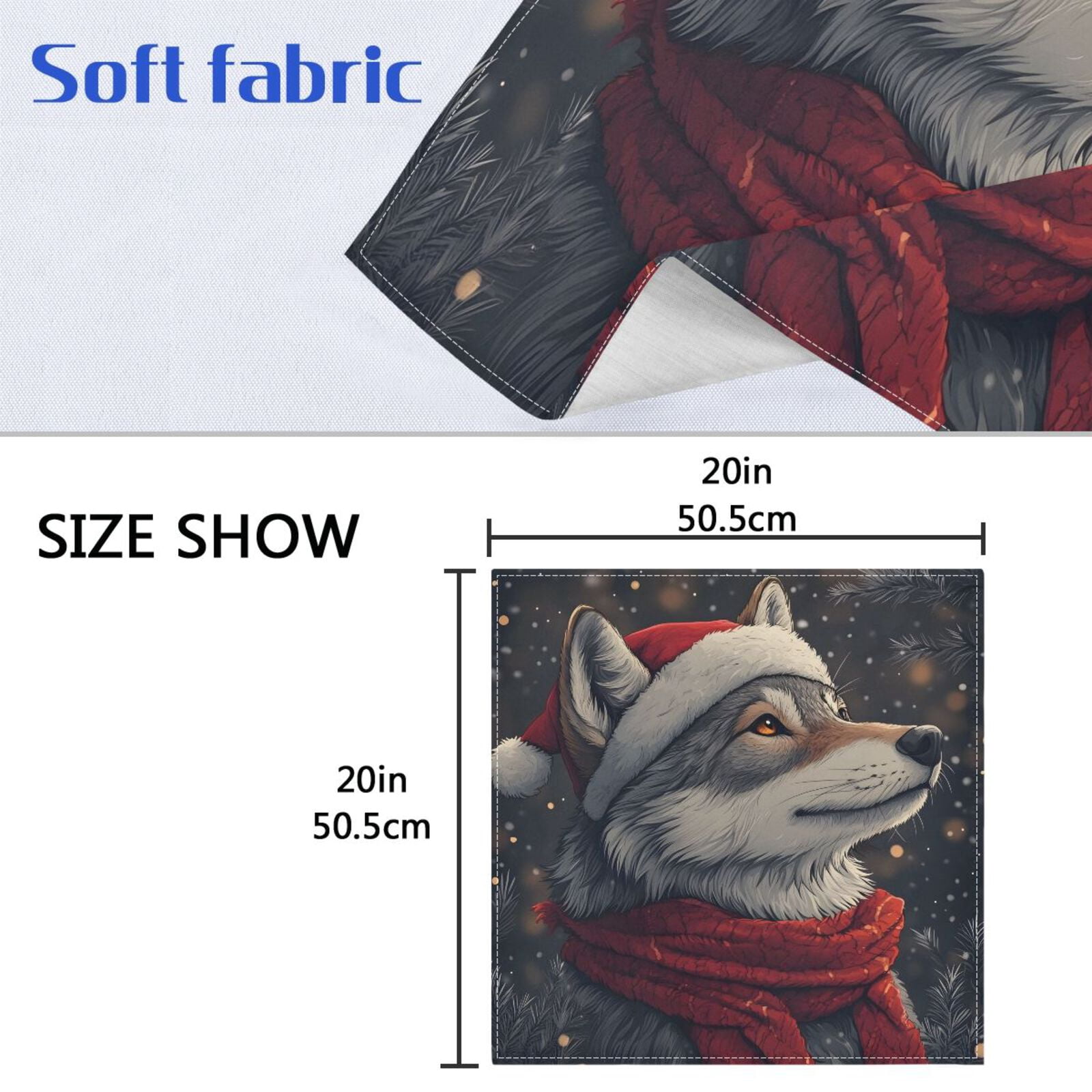 JSTEL Christmas Wolf Cloth Napkins Set of 6, 20x20 Inch Washable and Reusable Napkin for Decoupage Dinner Party Everyday Use